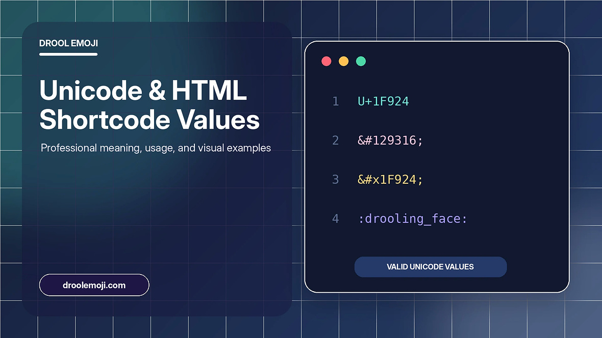 Professional illustrated cover for Drool Emoji Unicode, HTML, and Shortcode Values